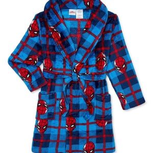Marvel Spider-Man Plaid Blue Plush Boys Robe